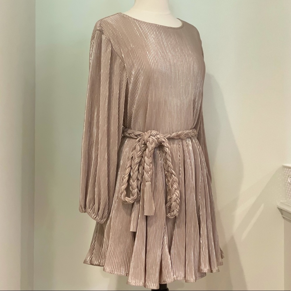Mint Julep Gold Long Sleeve Ribbed Tie Dress